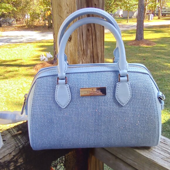 Kate Spade NEW “Madison” Studded Denim Small Dolly Duffle Bag Purse Crossbody - Picture 3 of 10